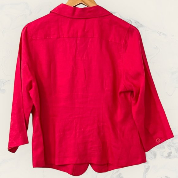 Kim Rogers Women's Top Button Down Shirt 100% Linen Cerise Pink Size 14P - Picture 2 of 7